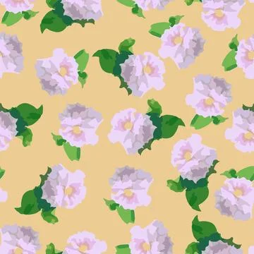 Seamless plants pattern background with pastel flowers , greeting card or fab Stock Illustration