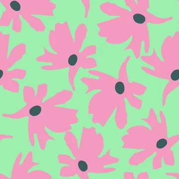 Seamless plants pattern background with pink flowers , greeting card or fabri Stock Illustration