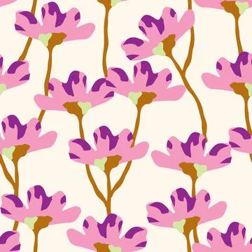 Seamless plants pattern background with pink flowers , greeting card or fabri Illustrazione stock