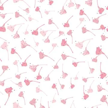 Seamless plants pattern background with pink flower petals , greeting card or Stock Illustration