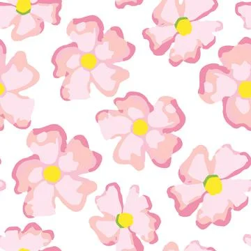 Seamless plants pattern background with pink flowers , greeting card or fabri Stock Illustration