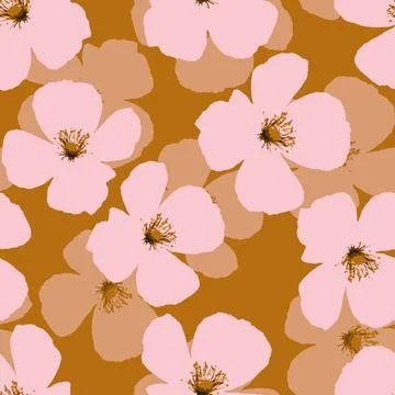 Seamless plants pattern background with pink flowers and petals , greeting ca Stock Illustration