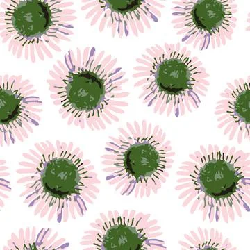 Seamless plants pattern background with pink hand drawn flowers , greeting ca Stock Illustration