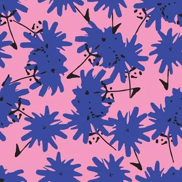 Seamless plants pattern background with pink and blue flowers , greeting card Stock Illustration