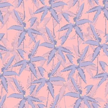 Seamless plants pattern background with pink and violet hand drawn flowers ,  Stock Illustration