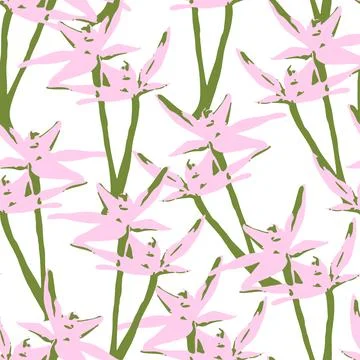 Seamless plants pattern background with pink and green flowers , greeting car Stock Illustration