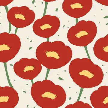 Seamless plants pattern background with red flowers , greeting card or fabric Stock Illustration
