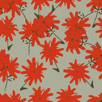 Seamless plants pattern background with red flowers , greeting card or fabric Stock Illustration