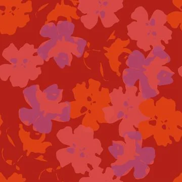 Seamless plants pattern background with red abstract flowers , greeting card  Stock Illustration