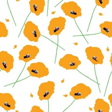 Seamless plants pattern background with simple hand drawn flowers , greeting  Stock Illustration