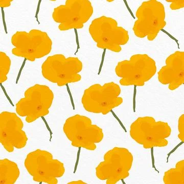 Seamless plants pattern background with simple yellow watercolour flowers , g Stock Illustration