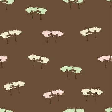 Seamless plants pattern background with simple flowers , greeting card or fab Stock Illustration