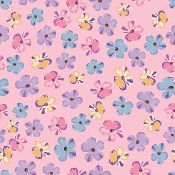 Seamless plants pattern background with sweet multicolour flowers , greeting  Stock Illustration