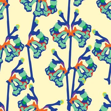 Seamless plants pattern background with tree and flowers , greeting card or f Stock Illustration