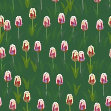 Seamless plants pattern background with tulips flower fields , greeting card  Stock Illustration