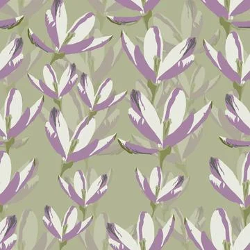 Seamless plants pattern background with twotone flowers , greeting card or fa Stock Illustration