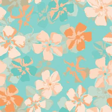 Seamless plants pattern background with twotone flowers , greeting card or fa Stock Illustration