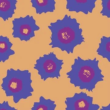 Seamless plants pattern background with violet flowers , greeting card or fab Illustrazione stock