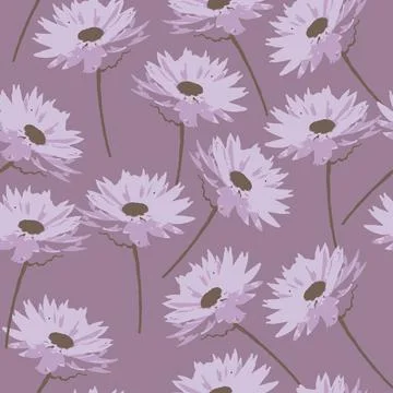 Seamless plants pattern background with violet flowers , greeting card or fab Illustrazione stock