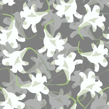 Seamless plants pattern background with white flowers , greeting card or fabr Illustrazione stock