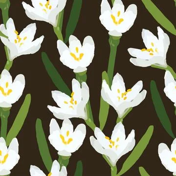 Seamless plants pattern background with white blooms , greeting card or fabri Stock Illustration