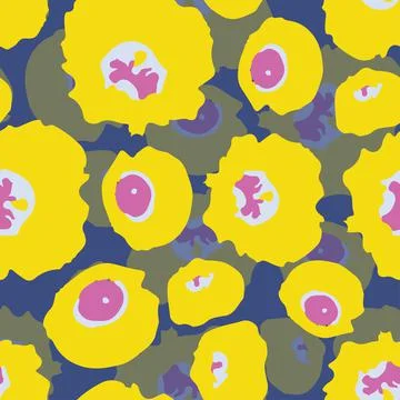 Seamless plants pattern background with yellow doodle flowers , greeting card Stock Illustration