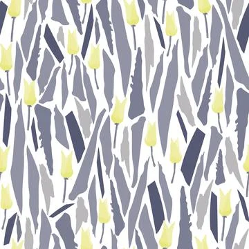 Seamless plants pattern background with yellow tulips , greeting card or fabr Stock Illustration