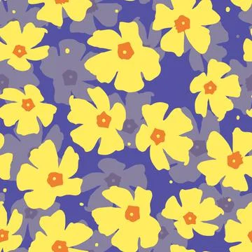 Seamless plants pattern background with yellow cute flowers , greeting card o Stock Illustration