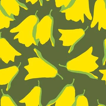 Seamless plants pattern background with yellow flowers like a bell , greeting Stock Illustration