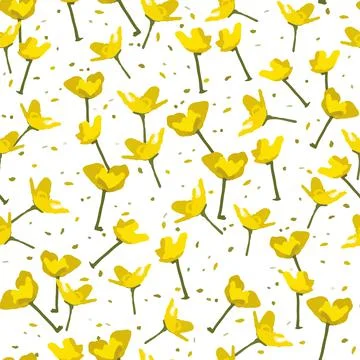 Seamless plants pattern background with yellow wildflowers , greeting card or Stock Illustration