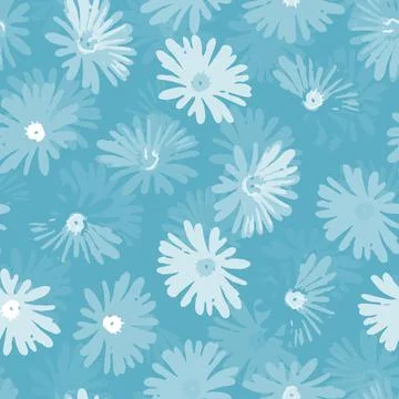 Seamless plants pattern on blue background with summer flower , greeting card Stock Illustration