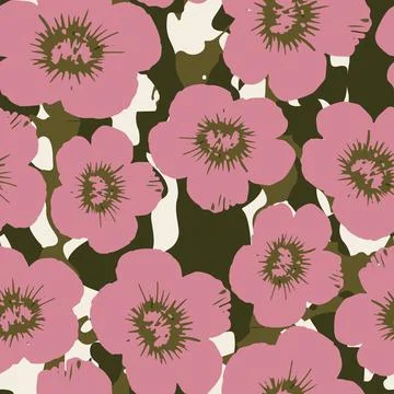 Seamless plants pattern on camouflage background with pink flowers , greeting Stock Illustration