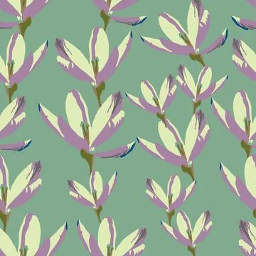 Seamless plants pattern on green background with flowers , greeting card or f Stock Illustration