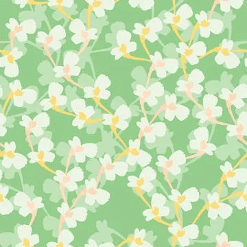 Seamless plants pattern on green background with tiny flowering vines , greet Illustrazione stock