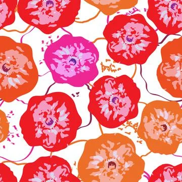 Seamless plants pattern on white background with abstract flowers , greeting  Illustrazione stock