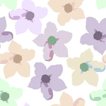 Seamless plants pattern on white background with pastel flower , greeting car Stock Illustration