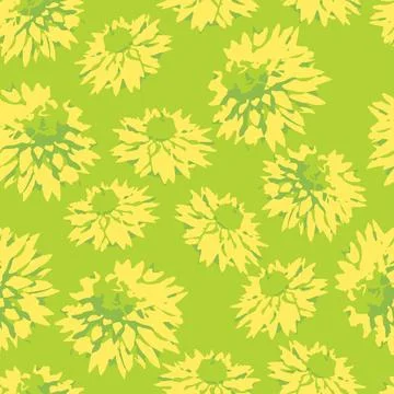 Seamless plants pattern on white background with green and yellow flowers , g Stock Illustration
