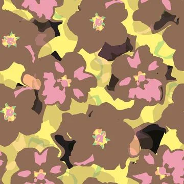 Seamless plants pattern on yellow background with abstract flowers , greeting Stock Illustration