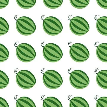 Seamless playful pattern featuring stylized watermelons with curly stems on a Stock Illustration