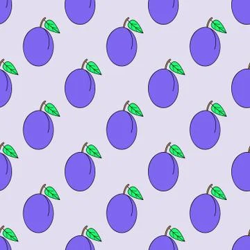 Seamless plum pattern. summer background Stock Illustration