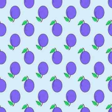 Seamless plum pattern. summer background Stock Illustration