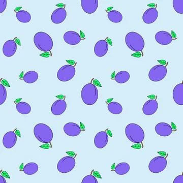 Seamless plum pattern. summer background Stock Illustration