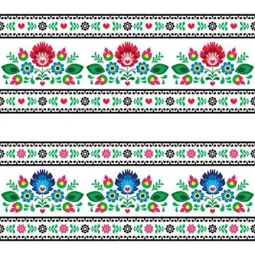 Seamless Polish folk art pattern with flowers - wzory lowickie, wycinanki Stock Illustration