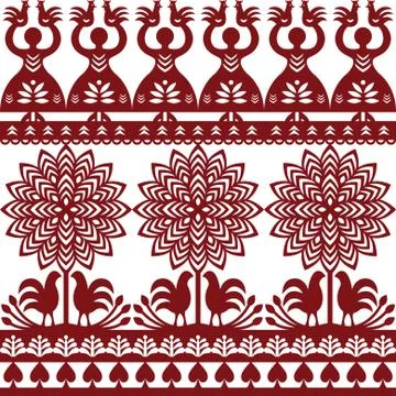 Seamless Polish folk art pattern Wycinanki Kurpiowskie - Kurpie Papercuts Illustrazione stock