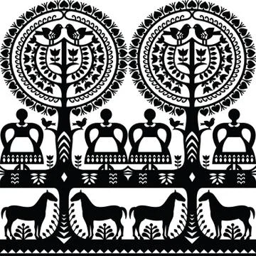 Seamless Polish folk art pattern Wycinanki Kurpiowskie - Kurpie Papercuts Stock Illustration