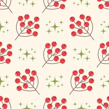 Seamless polka dot arranged pattern with bright red rowan berries and small.. Stock Illustration