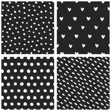Seamless polka dot, heart-shaped patterns, vintage retro dark texture Illustrazione stock