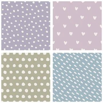 Seamless polka dot, mottled, heart-shaped patterns, vintage abstract hand dra Stockillustratie