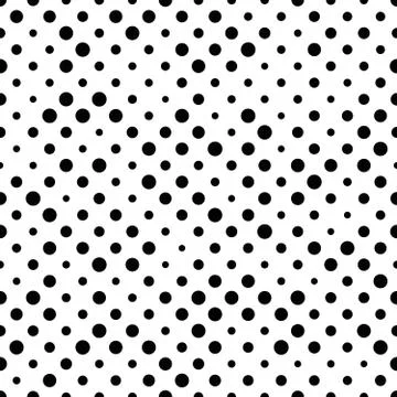 Seamless polka dot pattern. Black dots in random sizes on white background Illustrazione stock