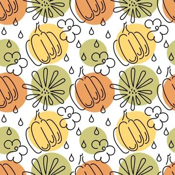 Seamless polka dot pattern. The contours of the pumpkin and flowers. The autu Stock Illustration